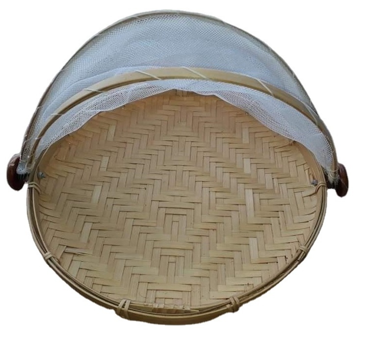 Vietnam factory Bamboo Woven Round Basket Tray Rustic Boho Decor Wall Hanging Home Decoration for sale price 99GD