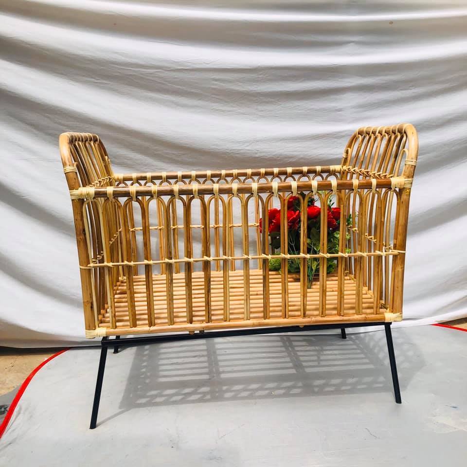 Vintage Rattan wicker bassinet crib - Rattan nursery furniture - Rattan furniture for sale