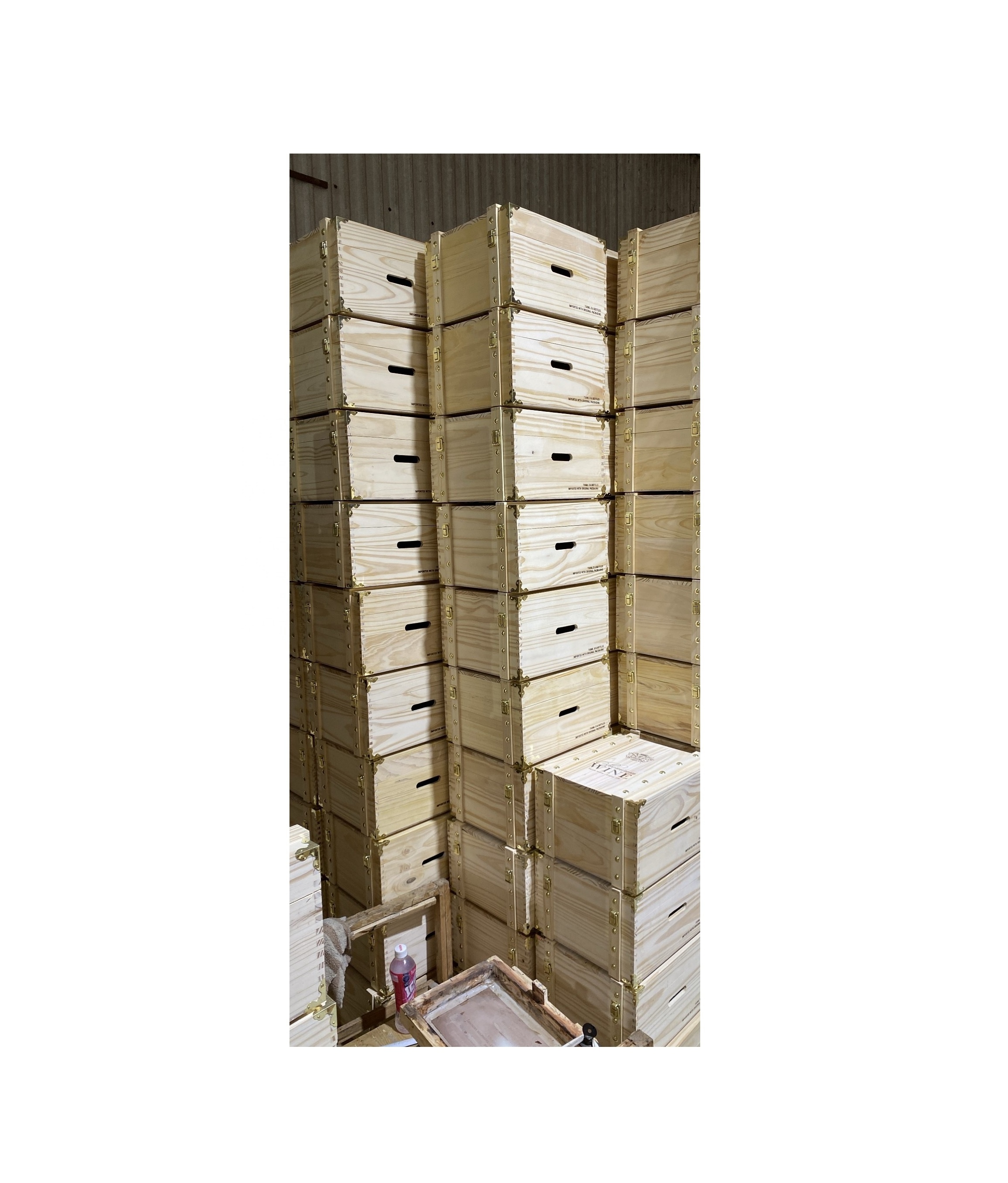 Factory Countertop Wood Storage Box / Solid Wood Crate with rope handle / Wooden box for fruit wine containers packing custom