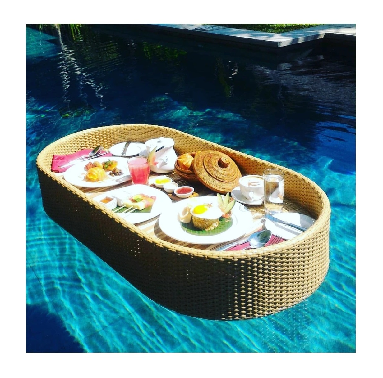 Bali Breakfast Water Outdoor Swimming Pool Party Rattan Serving Floating Tray For Hotel Villas 99 Gold Data