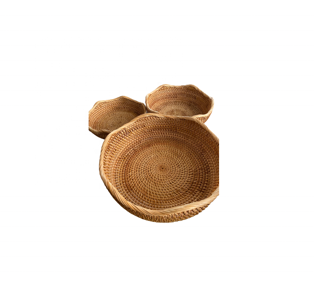 Top sale Bamboo Woven Basket, Round Fruit Wood Rattan Basket, Bread Snack Tray, Bathroom Living Room Storage, Housewarming Gift