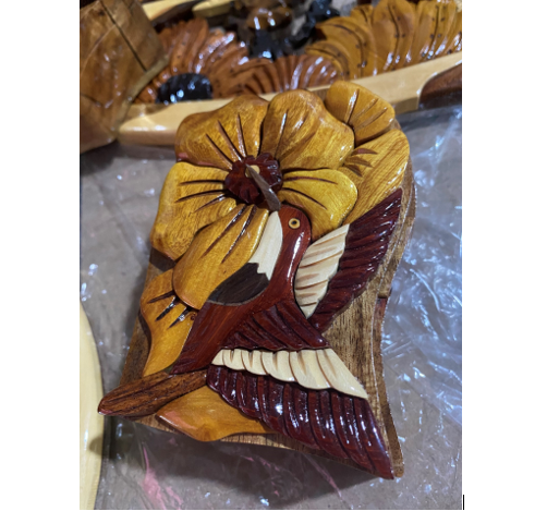 Hibiscus Flower Intarsia Wooden Art / Wooden wall hanging/ Wooden Gifts - 99 Gold Craft Viet Nam