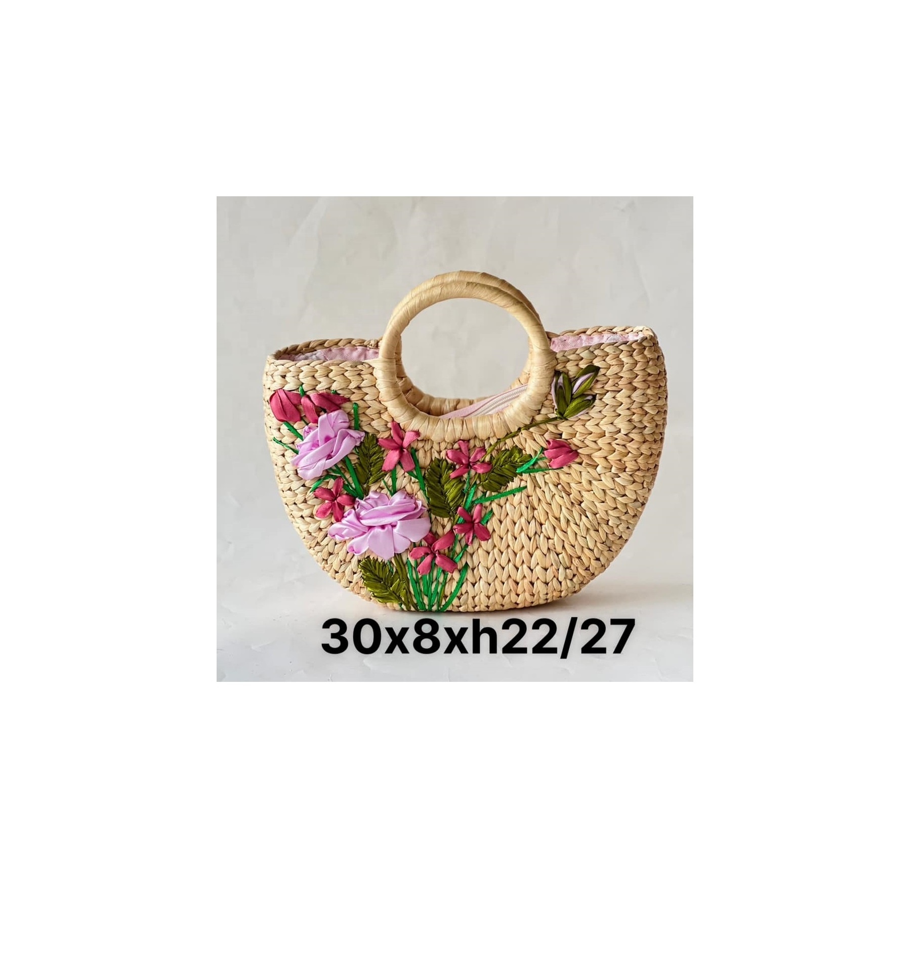 Cheap price Handmade Embroidered Small Water Hyacinth Bag for women beach bag souvenir craft gift set ( whatsapp 0084587176063)