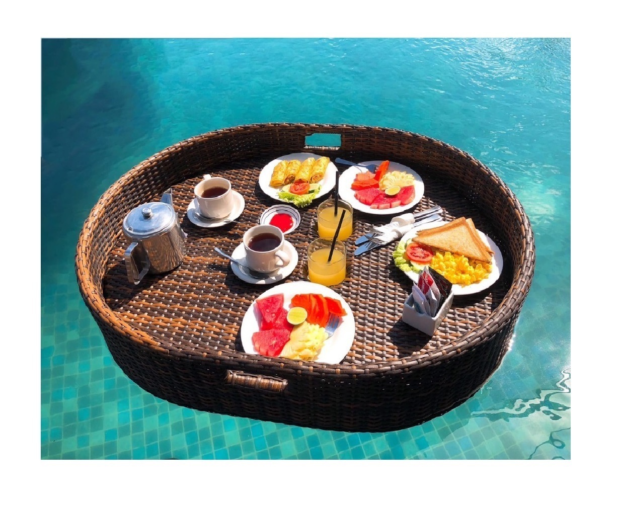 Bali Breakfast Water Outdoor Swimming Pool Party Rattan Serving Floating Tray For Hotel Villas 99 Gold Data