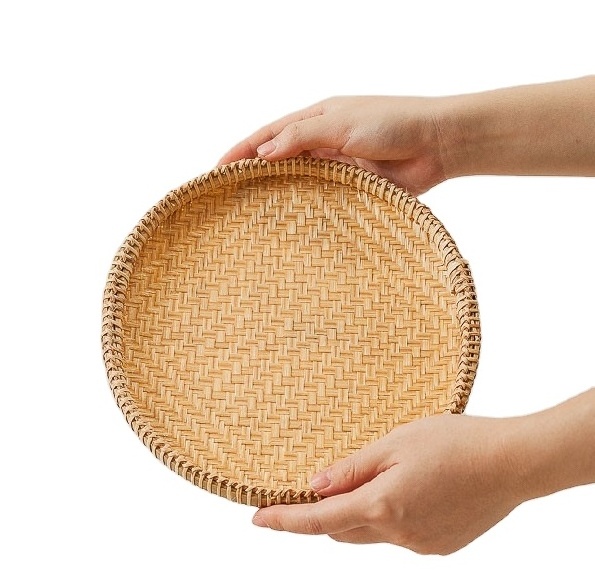 Vietnam factory Bamboo Woven Round Basket Tray Rustic Boho Decor Wall Hanging Home Decoration for sale price 99GD