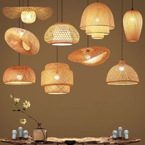 Best Selling Bamboo Lampshade Natural  Handmade Vintage Light Chandelier Light for Farmhouse