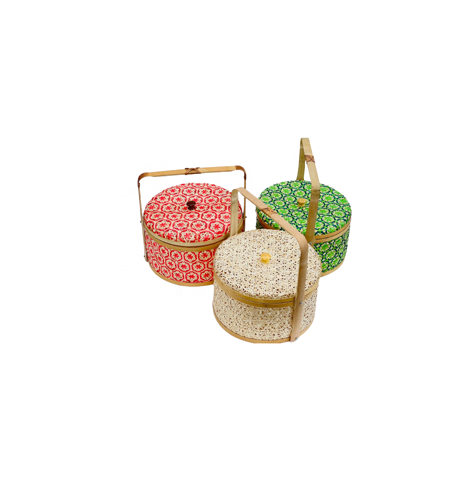 Vietnam Bamboo pen asterisk weave basket-  Bamboo container storage basket with lid for storage cake fruit home craft gifts