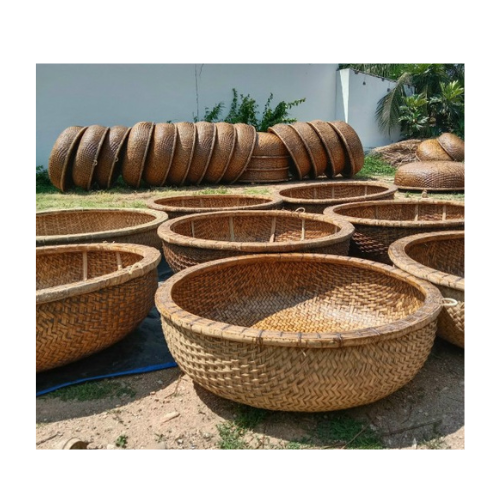 Bamboo coracle basket leisure small boat with paddles and seat tourist tourism resort boats