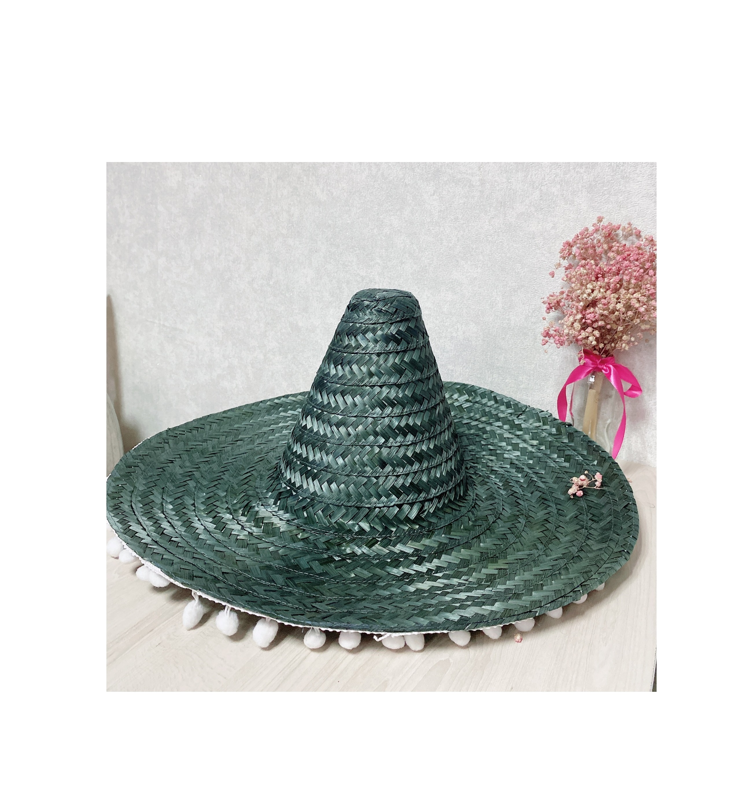 Customized Logo Unisex Boater Straw Hat / Natural Palm Wide Brim Cowboy Hat for Summer Beach party wedding festival crafts