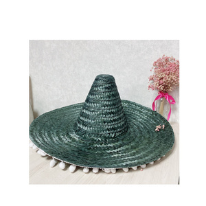 Customized Logo Unisex Boater Straw Hat / Natural Palm Wide Brim Cowboy Hat for Summer Beach party wedding festival crafts