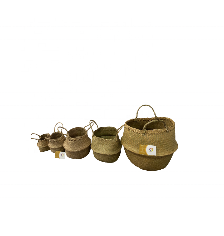 Large to small size seagrass belly baskets/ Natural seagrass weave basket with handle for cloth storage fruit containers box