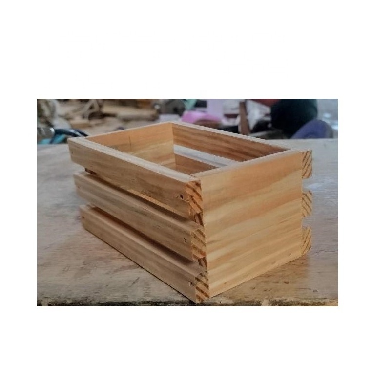 Factory Countertop Wood Storage Box / Solid Wood Crate with rope handle / Wooden box for fruit wine containers packing custom