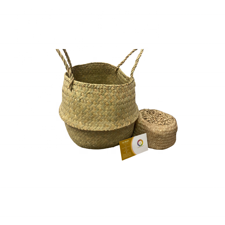 Large to small size seagrass belly baskets/ Natural seagrass weave basket with handle for cloth storage fruit containers box