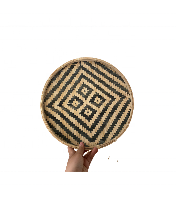 Vietnam factory Bamboo Woven Round Basket Tray Rustic Boho Decor Wall Hanging Home Decoration for sale price 99GD