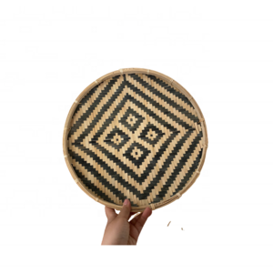 Vietnam factory Bamboo Woven Round Basket Tray Rustic Boho Decor Wall Hanging Home Decoration for sale price 99GD