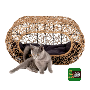 Vintage Wicker Rattan Pet Bed With Cushion/Handwoven Wicker Hideaway House Cat Tree/Natural Pet House Hanging Toys For Cats