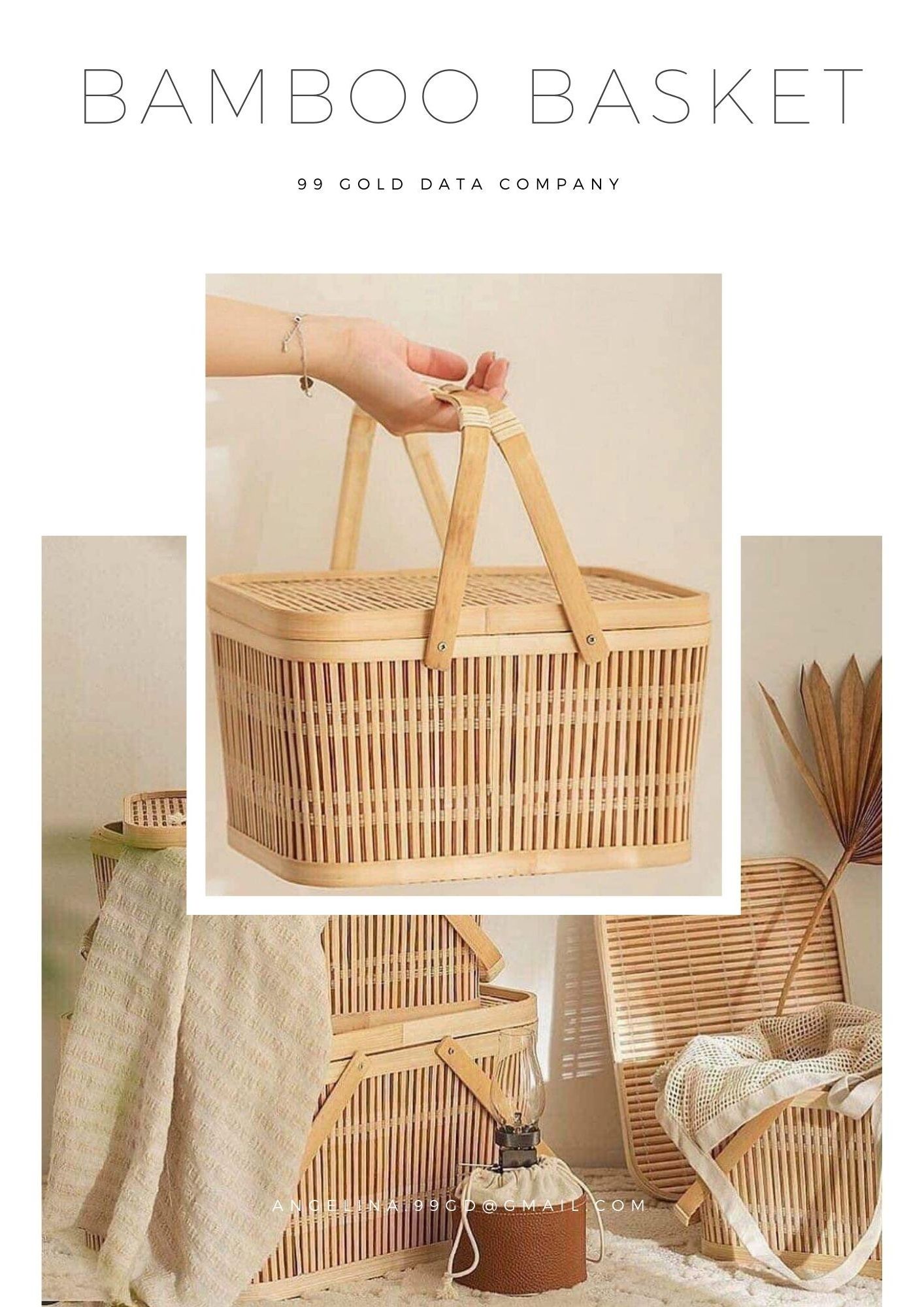 Countryside Natural Wood Chip Weaving Picnic Basket with Wood Lid 99GD