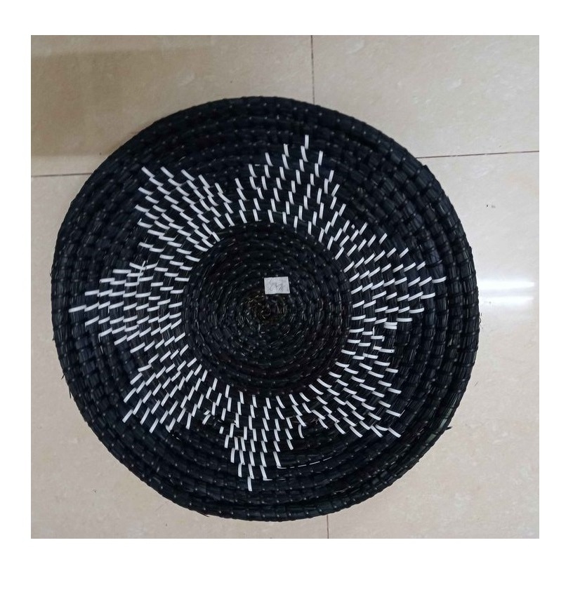 Boho Decor Natural And Black Seagrass Woven Basket Disc Wall Decor African