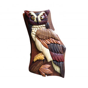 Vietnam factory Owl Wooden Puzzle Box Intarsia Wood Jewelry Trinket Box Bird for wooden craved box gift craft set