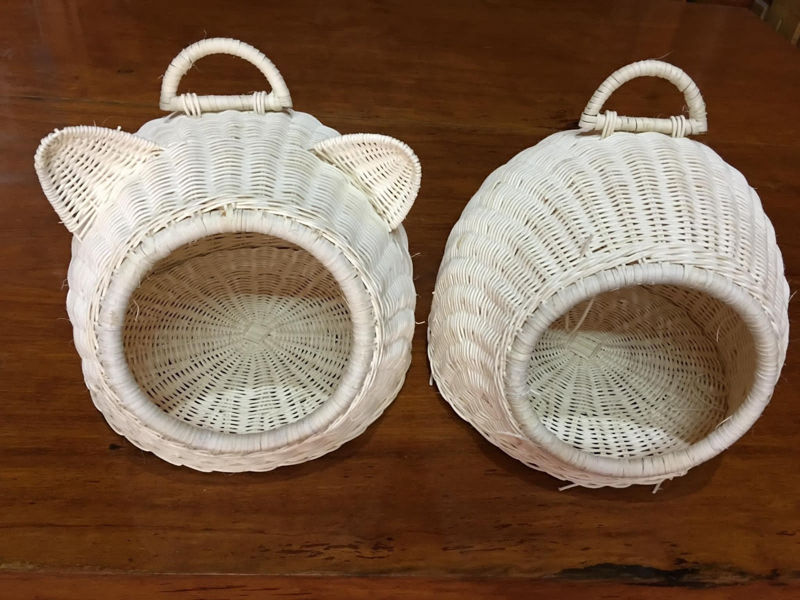 Vintage Wicker Rattan Pet Bed With Cushion/Handwoven Wicker Hideaway House Cat Tree/Natural Pet House Hanging Toys For Cats