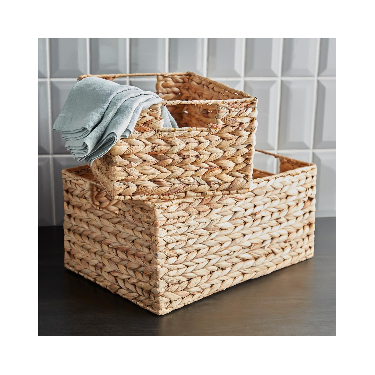 Natural Rectangular Woven Water Hyacinth Storage Basket - Hand-Woven - Toilet Topper Baskets - Home Organizer Basket