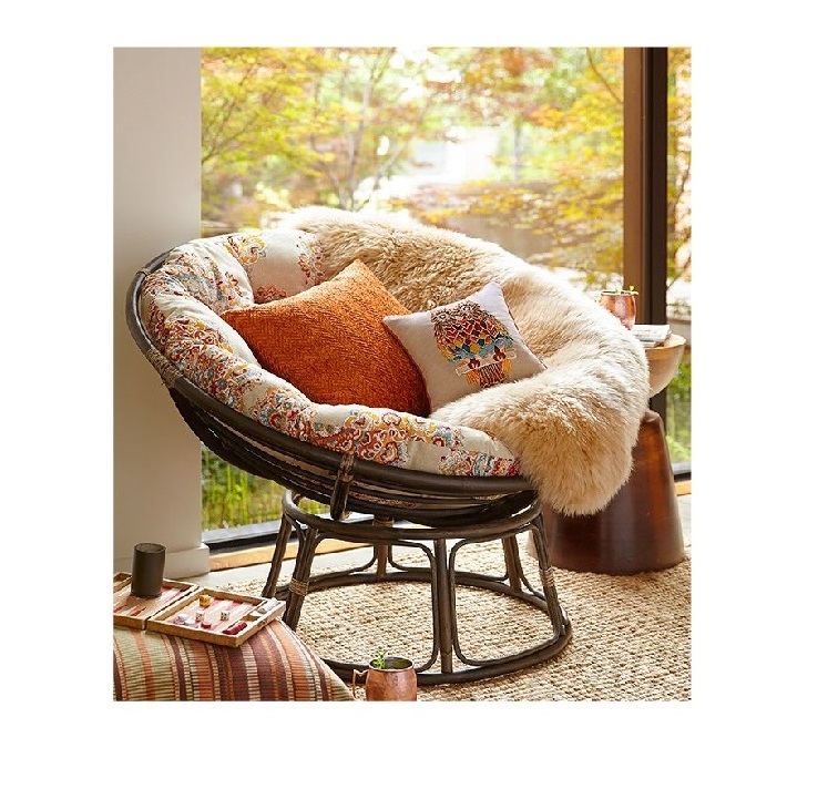 Indoor Outdoor Balcony Backyard Sitting Natural Rattan Cane Wood Wicker Hanging Papasan Mamasan Radar Chair