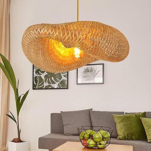 Berlato Rattan Wicker Style Pendant Light Fixture Rustic Vintage Basket Hanging Light Shade for Hotel Beach View and Country