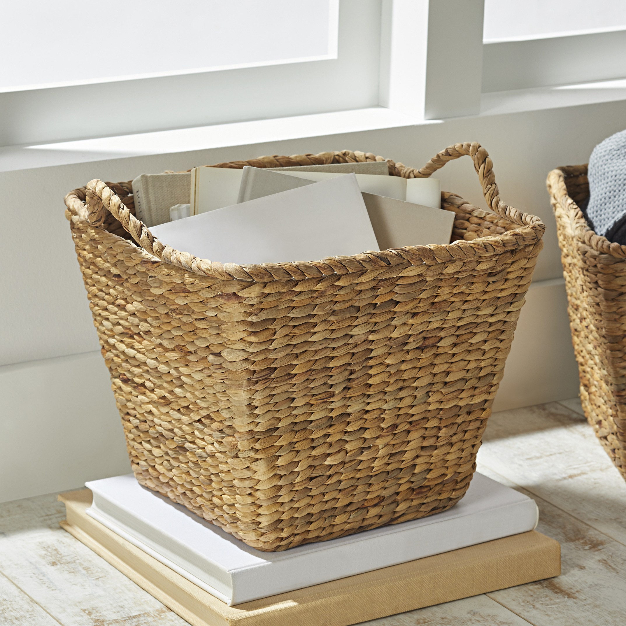 Natural Rectangular Woven Water Hyacinth Storage Basket - Hand-Woven - Toilet Topper Baskets - Home Organizer Basket