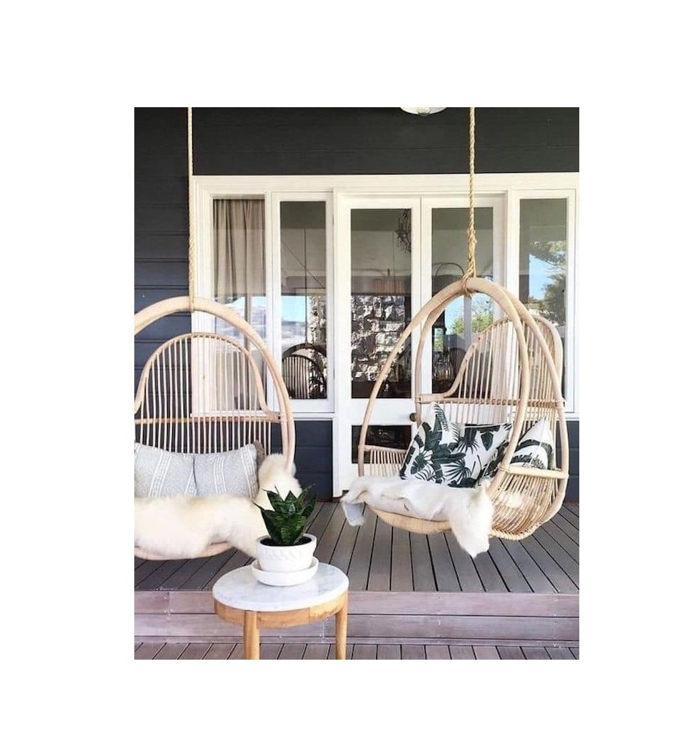 Scandinavian natural rattan hanging swing chair - Vietnam rattan hanging basket chair for living room - Factory rattan furniture