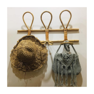 Hot selling Rattan coat clothes hanger rack with 3 Hooks and Shelf For Vintage Home Decoration / Bamboo clothing hanger