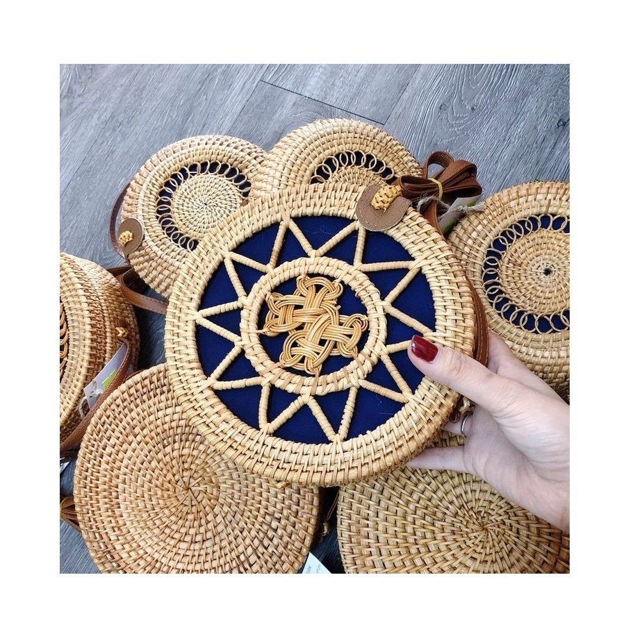 High Quality Round Rattan Bag Rattan Handbag With Sturdy Leather Strap Eco-Friendly Made In Vietnam