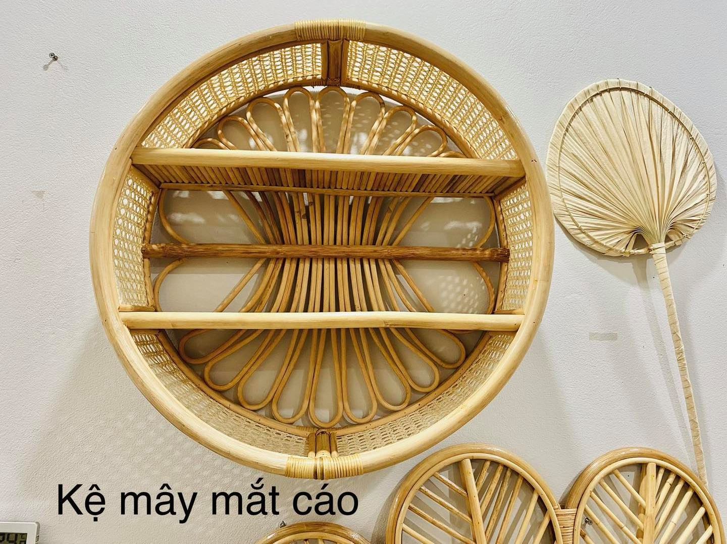 Boho Wicker Rattan Shelf For Decor Home, Restaurant - Vietnam Rattan Wall Shelf Holder cupboard shelves Factory Directly