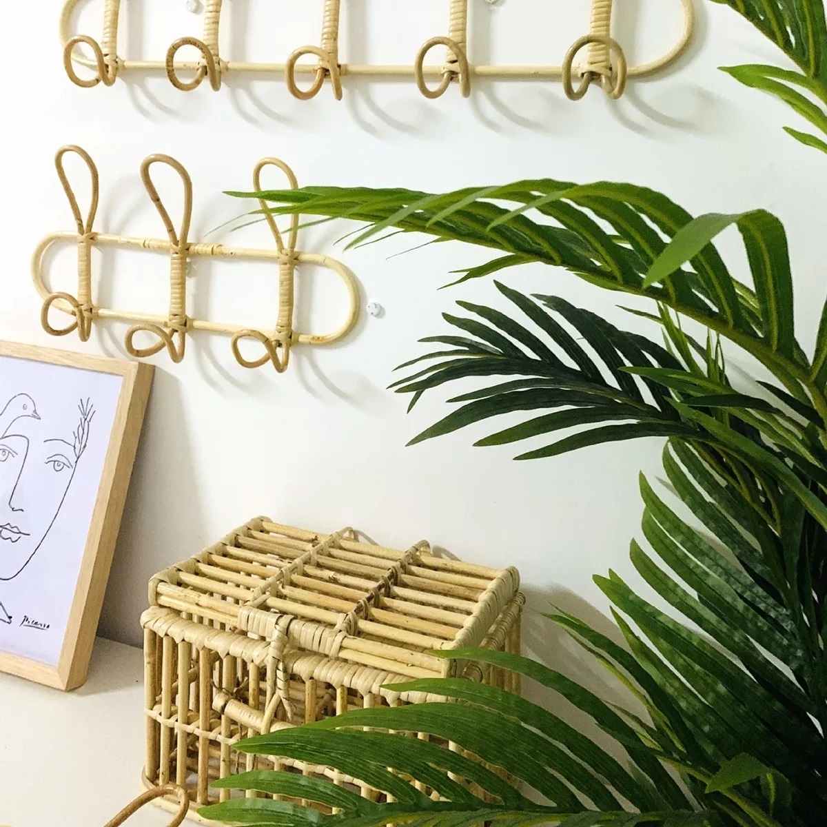 Natural Rattan Hanger Hooks Wall Rack Garments Organizer Rack Clothes Hat Hanging Hook Rattan Hanger Room Decor Hanger