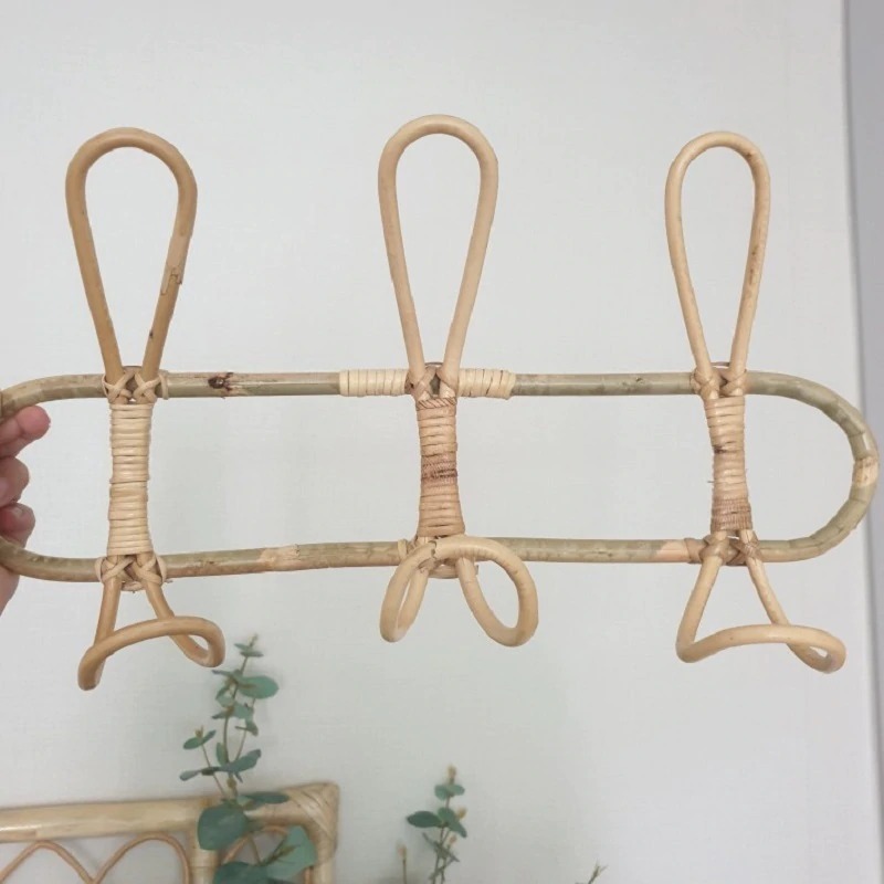 Natural Rattan Hanger Hooks Wall Rack Garments Organizer Rack Clothes Hat Hanging Hook Rattan Hanger Room Decor Hanger