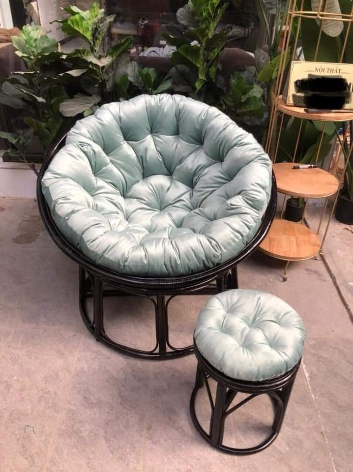 NATURAL RATTAN PAPASAN RECLINING CHAIRS WITH FLOWER CUSHION GARDEN OUTDOOR GARDEN FURNITURE (Kaylin Whatsapp +84817092069)