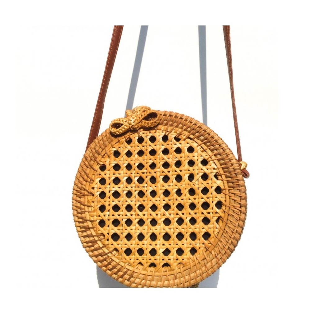 High Quality Round Rattan Bag Rattan Handbag With Sturdy Leather Strap Eco-Friendly Made In Vietnam