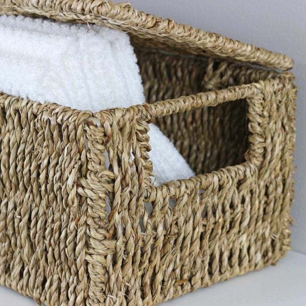 Natural Rectangular Woven Water Hyacinth Storage Basket - Hand-Woven - Toilet Topper Baskets - Home Organizer Basket