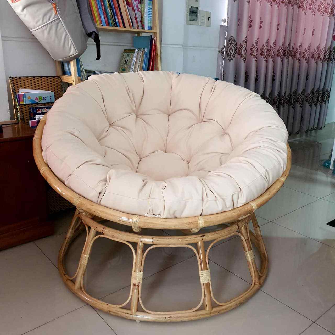 1m Nordic Modern Style 100% Natural Rattan Papasan Mamasan Chair with mellifluous large soft cushion