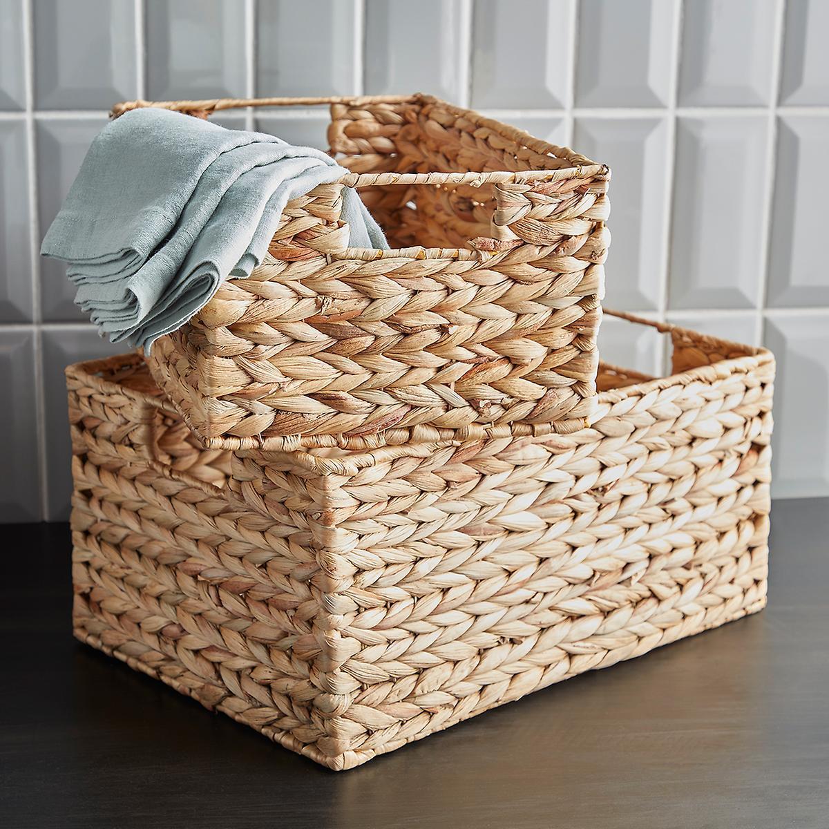 Natural Rectangular Woven Water Hyacinth Storage Basket - Hand-Woven - Toilet Topper Baskets - Home Organizer Basket