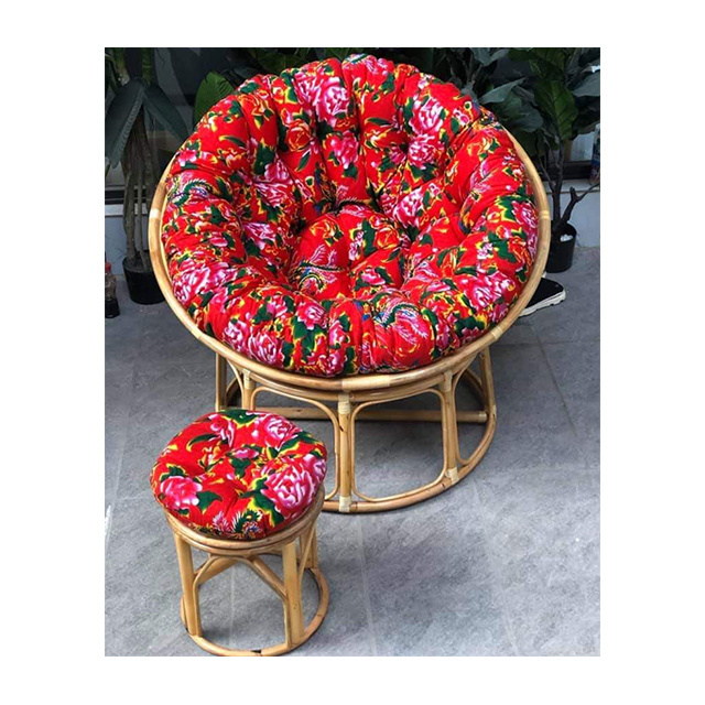 NATURAL RATTAN PAPASAN RECLINING CHAIRS WITH FLOWER CUSHION GARDEN OUTDOOR GARDEN FURNITURE (Kaylin Whatsapp +84817092069)