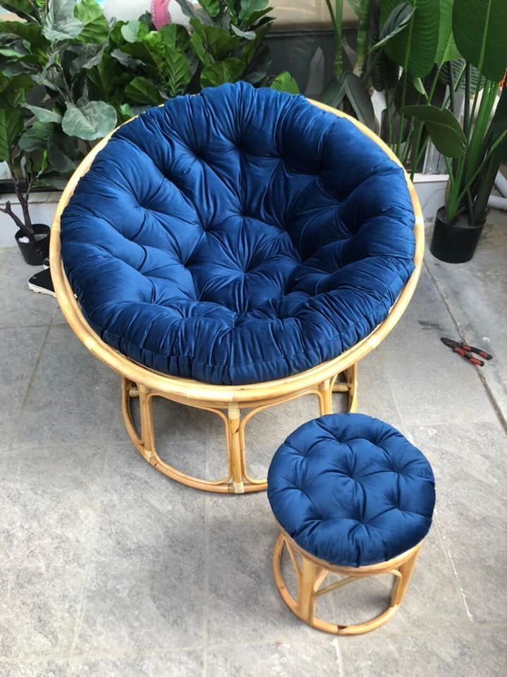 Outdoor Garden Indoor Round Overstuffed Comfortable Wicker Rocking Papasan Chair with Cushion