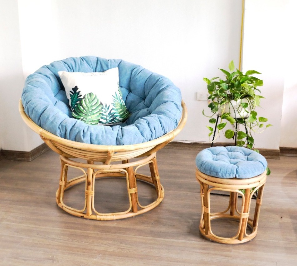 1m Nordic Modern Style 100% Natural Rattan Papasan Mamasan Chair with mellifluous large soft cushion