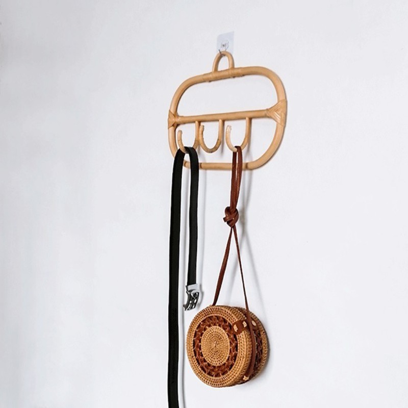 Natural Rattan Hanger Hooks Wall Rack Garments Organizer Rack Clothes Hat Hanging Hook Rattan Hanger Room Decor Hanger