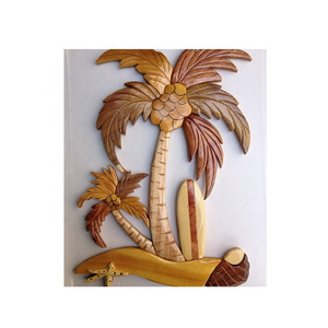 Intarsia palm tree - Wood Carving Wall Art - Wooden Intarsia For Wall Hanging Decoration (0084587176063 WS Sandy)