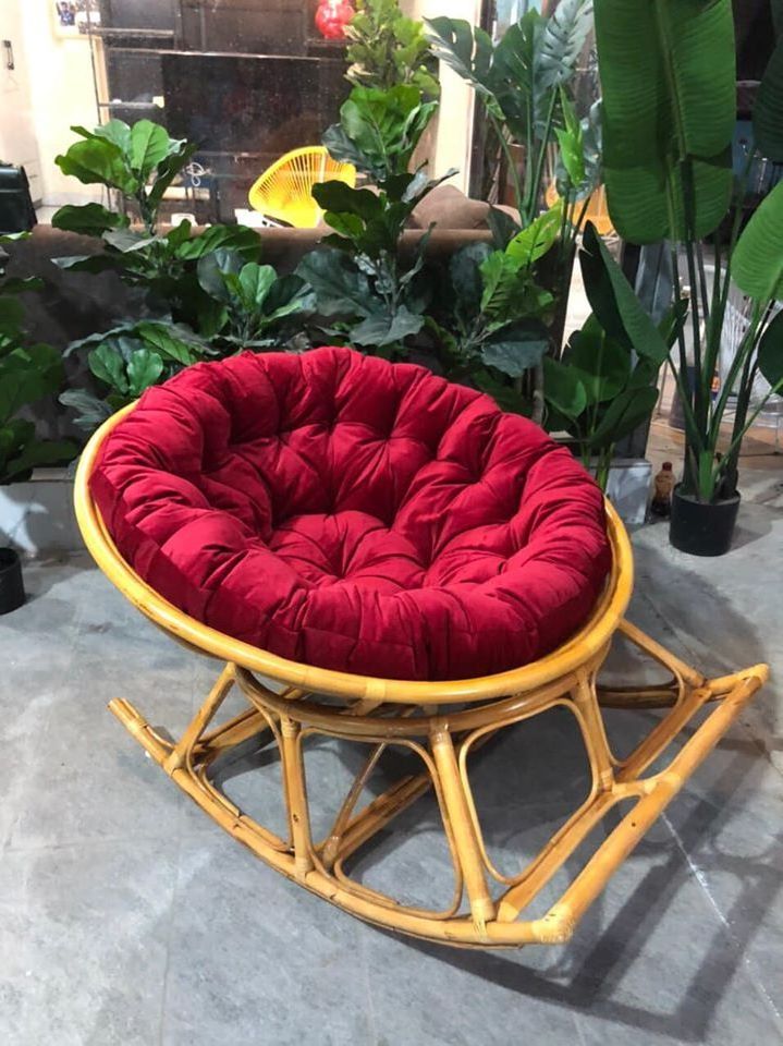 Outdoor Garden Indoor Round Overstuffed Comfortable Wicker Rocking Papasan Chair with Cushion