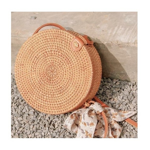 High Quality Round Rattan Bag Rattan Handbag With Sturdy Leather Strap Eco-Friendly Made In Vietnam