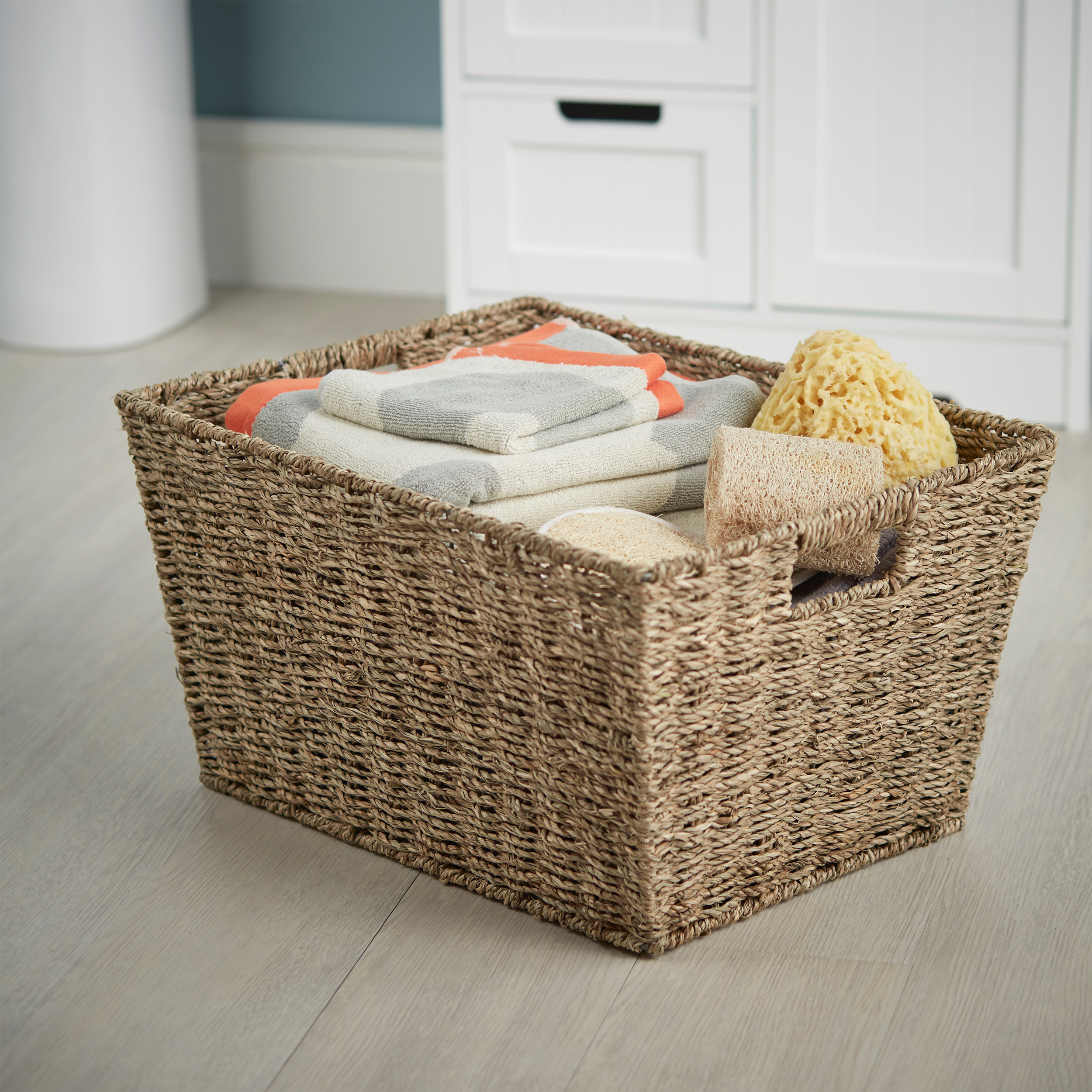 Natural Rectangular Woven Water Hyacinth Storage Basket - Hand-Woven - Toilet Topper Baskets - Home Organizer Basket