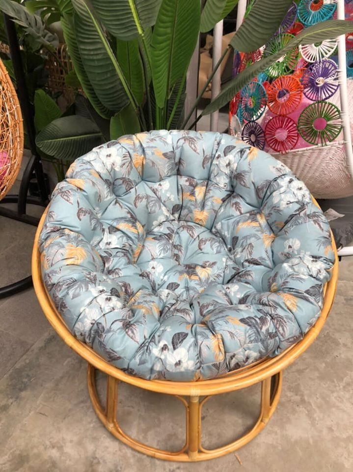 Outdoor Garden Indoor Round Overstuffed Comfortable Wicker Rocking Papasan Chair with Cushion