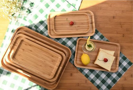 Bamboo Food Serving Tray Set with Handle