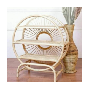 Eco-Friendly Round Natural Wooden Wicker Rattan Woven Wall Shelf Rack for Bathroom, Living room Hot Selling